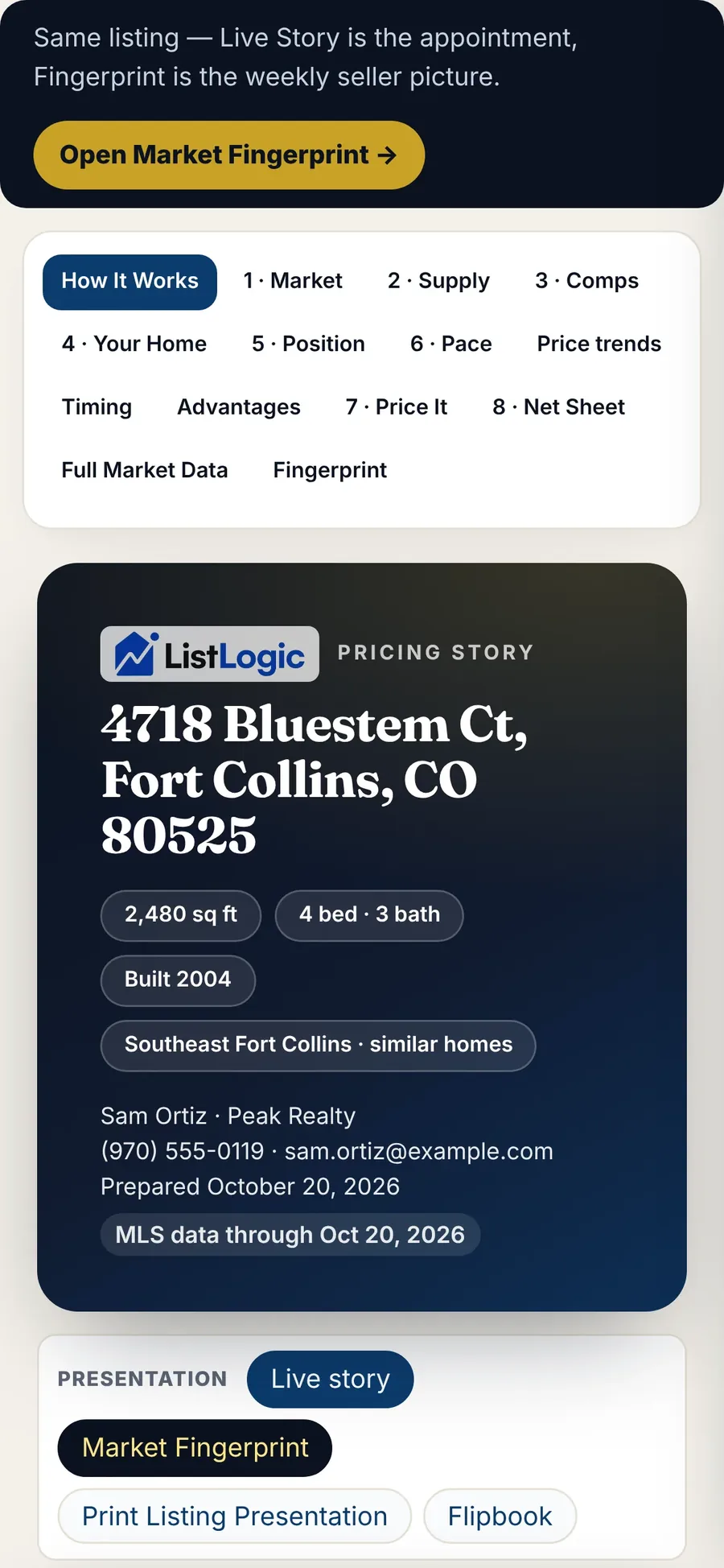 The pricing report for 4718 Bluestem Ct on the sellers' phone.